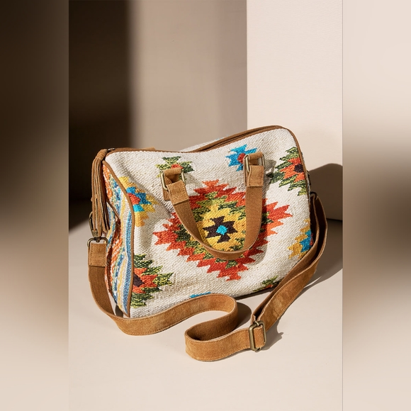 Handmade Boho Chic Satchel / Boston Bag - Navajo Aztec Inspired Design - Picture 3 of 8